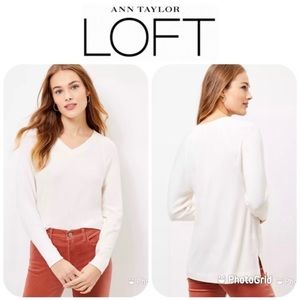NWT LOFT Rib Trim V-Neck Long Sleeve Tee Sz XL $45